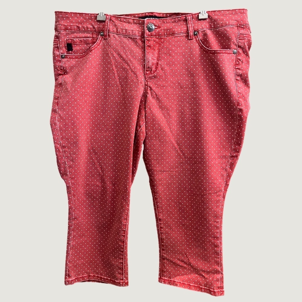 Torrid Polka Dot Capri Jeans Women 18 Red White Stretch Cropped Tapered Leg